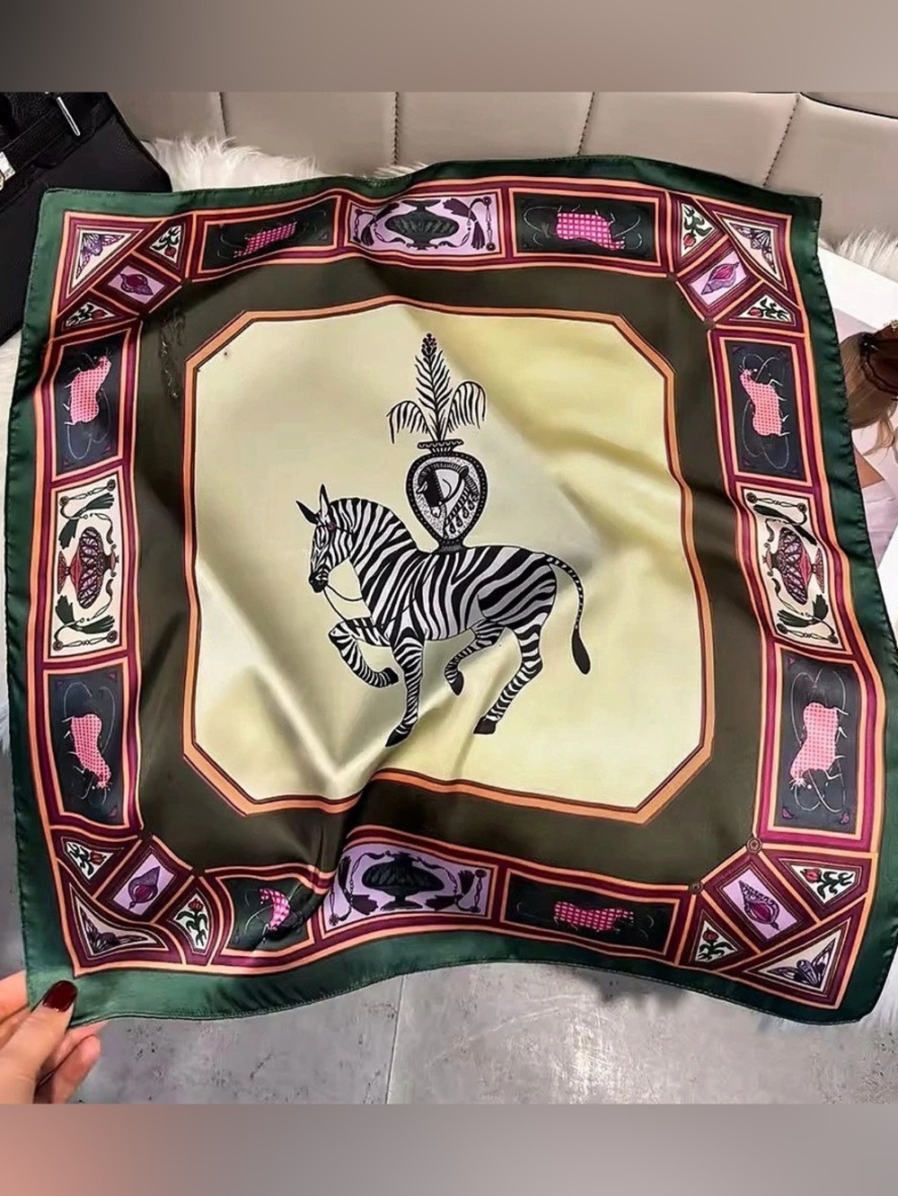 New Zebra Print Green & Yellow Scarf
